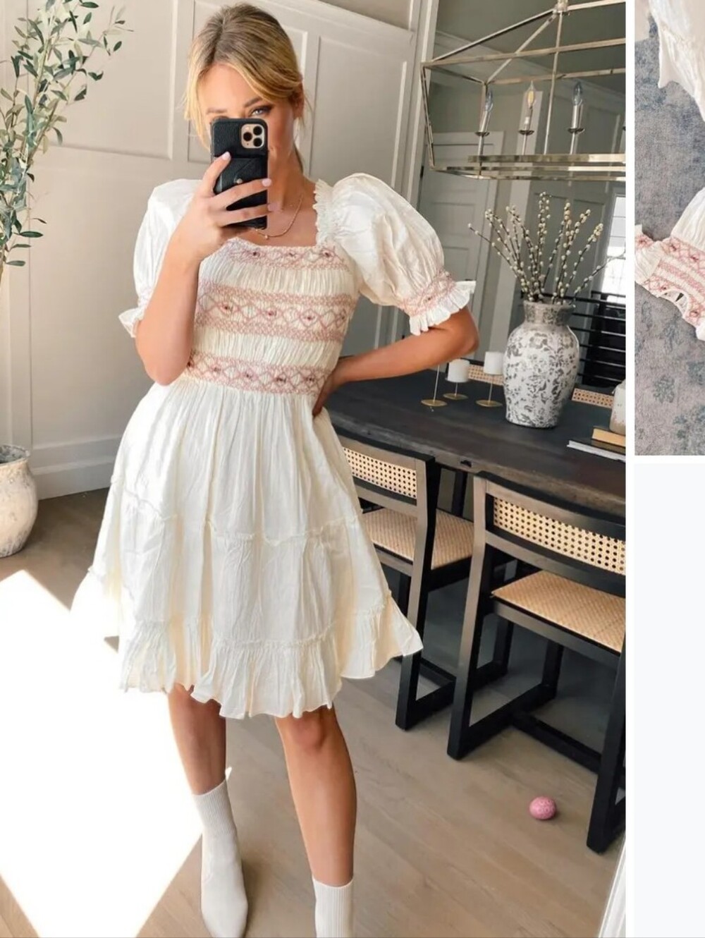 Ivy City Co Liesl Dress features charming pink floral embroidery
